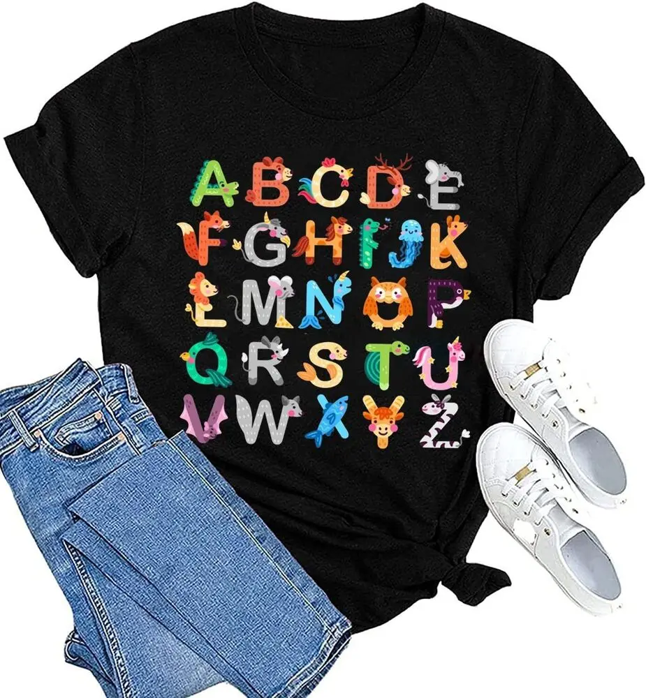 Teacher T-Shirt Teaching Funny Animals Alphabet Cute Kindergarten Teachers GiftAnime Pattern Clothing Y2K Summer