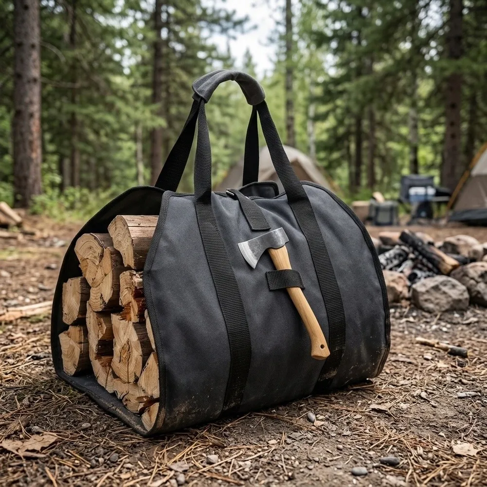 Sturdy 600D Oxford Wood Tote Bag for Camping Travel For Outdoor Firewood Storage Portable Handbag 100x50cm Black Gray