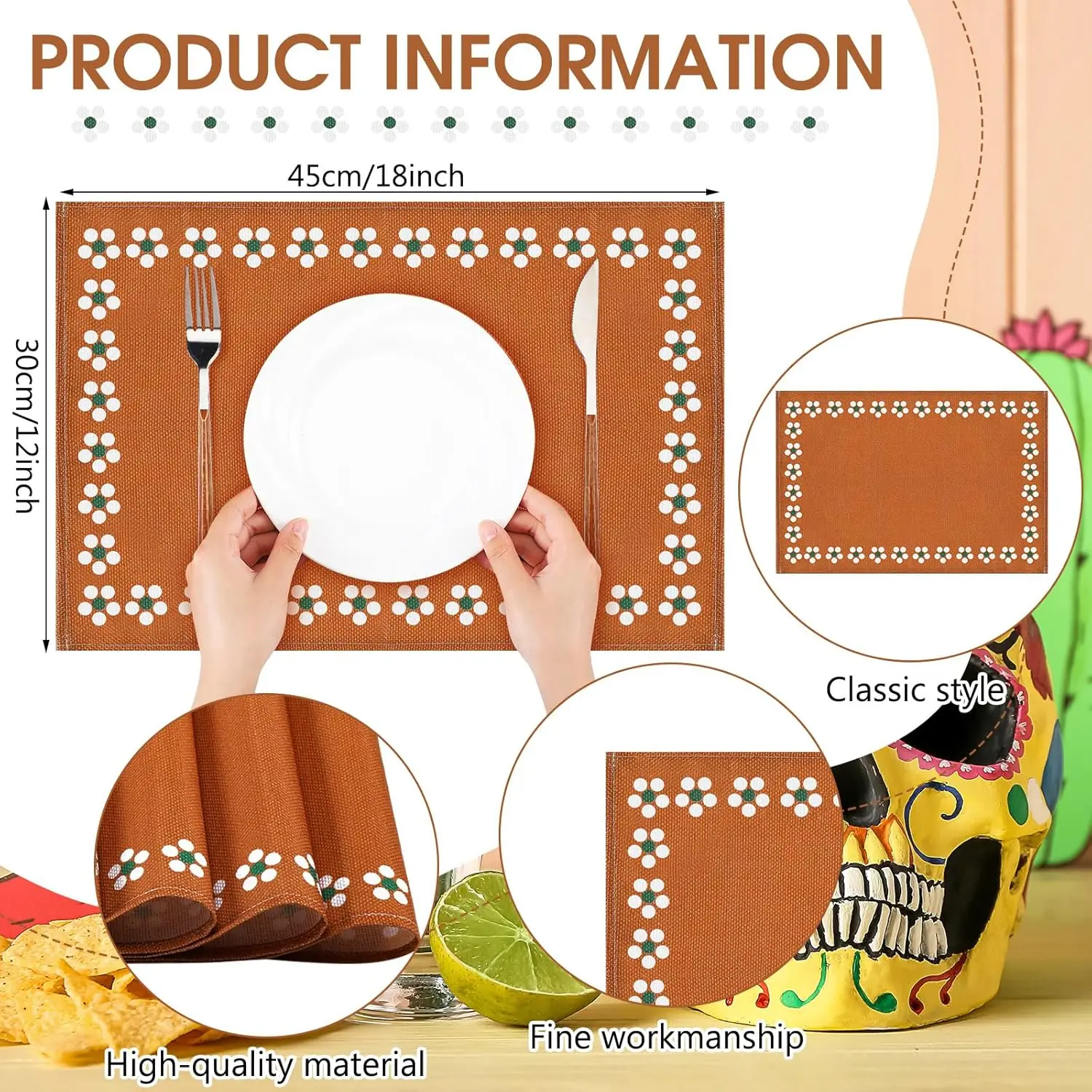 6 Pcs Party Decoration 12 X 18 Inches Platos De Barro Mexicanos Placemats Mexican Cloth Table Mats Heat Resistant
