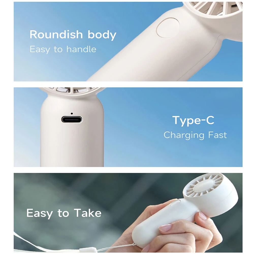 مروحة Xiaomi Mini المحمولة، مروحة جيب صغيرة محمولة، مروحة تبريد خفيفة الوزن تعمل للمكتب والسفر والتخييم وقابلة لإعادة الشحن