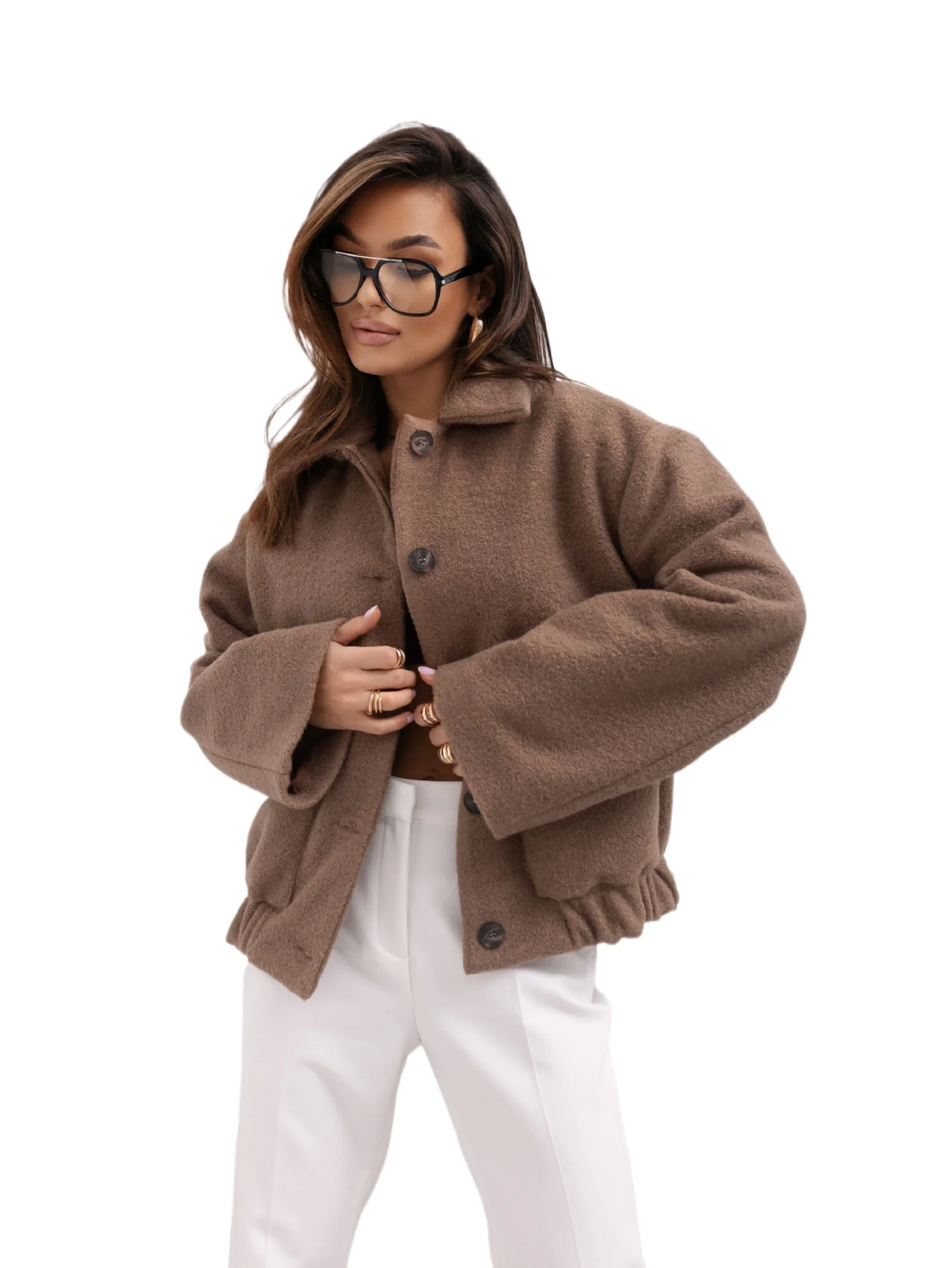 

Autumn Winter New Commuting Coat For Women Fashion Solid Color Lapel Single Breasted Long Sleeve Large Pocket Short