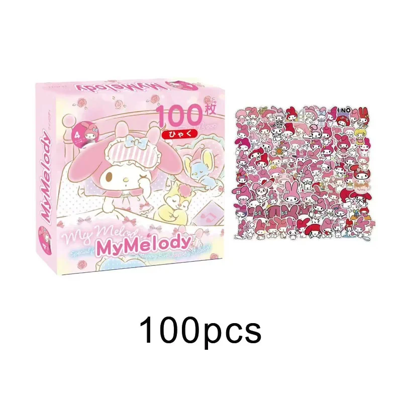 Sanrio 100 hojas de lindos pegatinas de libro mayor de dibujos animados Kulomi para pegatinas de embalaje de caja Cinnamoroll