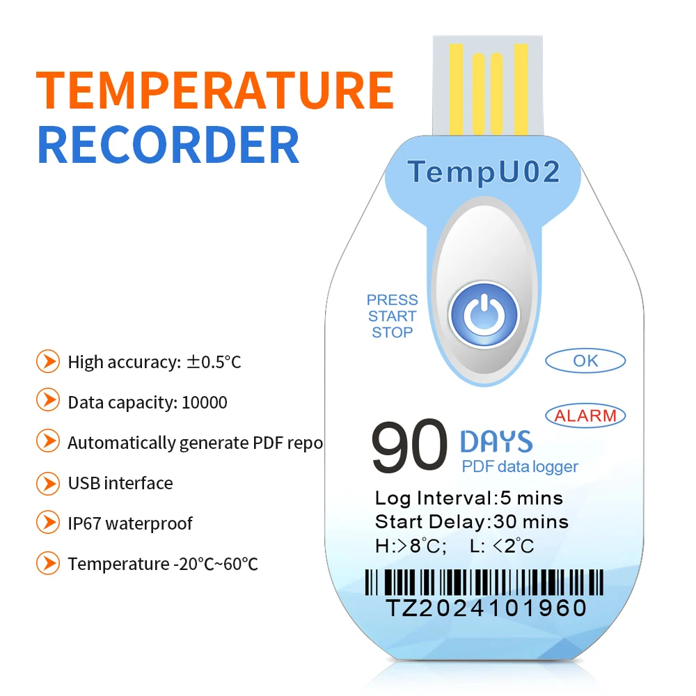 5pcs Mini USB Temperature Data Logger 90/60/30 Days Digital 10000 Point Internal Sensor High Precision Recorder For Cold Chain