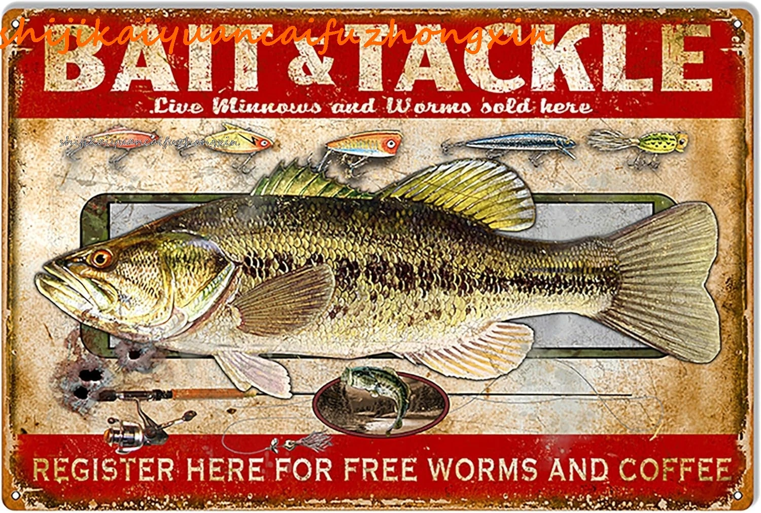 WEERSHUNILYIBGO Bait and Tackle Hunting and Fishing Metal Sign Vintage Metal Tin Sign for Men Women,Wall Decor for Bars,Restaura