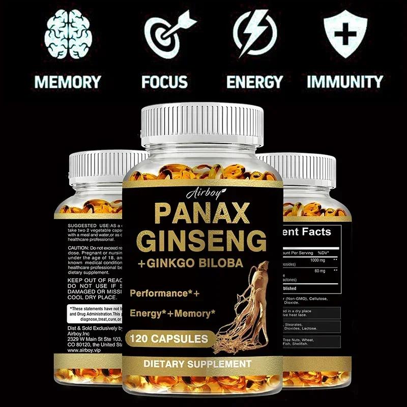 Panax Ginseng + Ginkgo Biloba - دعم المناعة، يعزز الأداء البدني، ويحسن الذاكرة، ويحافظ على الصحة العامة