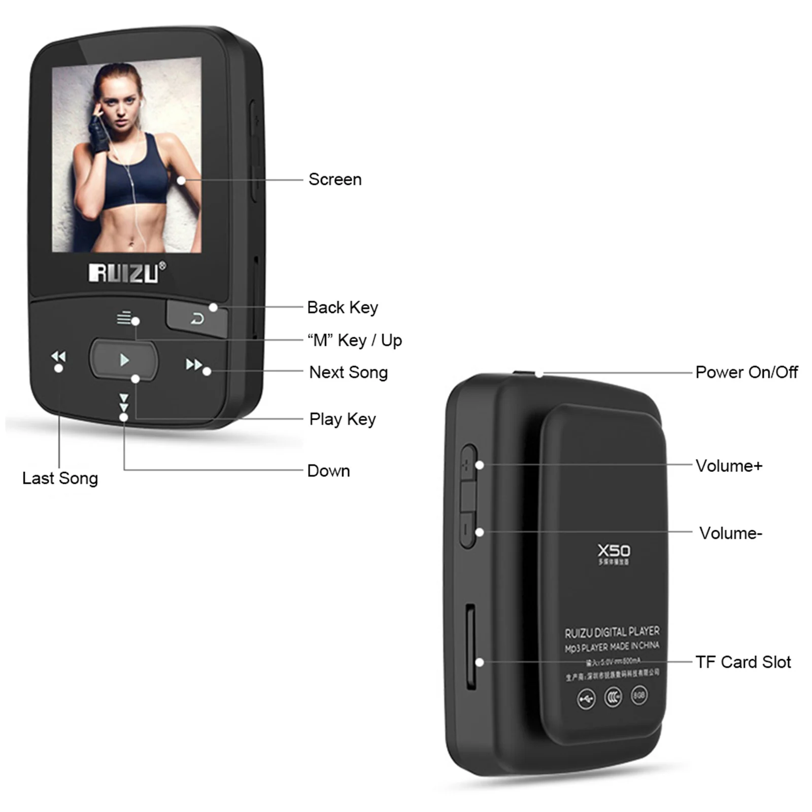 الأصلي RUIZU X50 مشبك رياضي صغير بلوتوث مشغل موسيقى mp3 8GB مشغل موسيقى دعم بطاقة TF ، راديو FM ، التسجيل ، الكتاب الإلكتروني