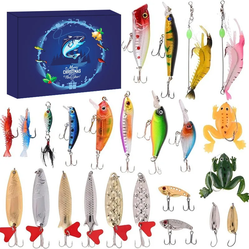Herramientas de pesca Calendario de Adviento Caja de regalo para hombres adultos Calendario de cuenta regresiva de Navidad de 24 días Kit de pesca al aire libre para amantes de la pesca