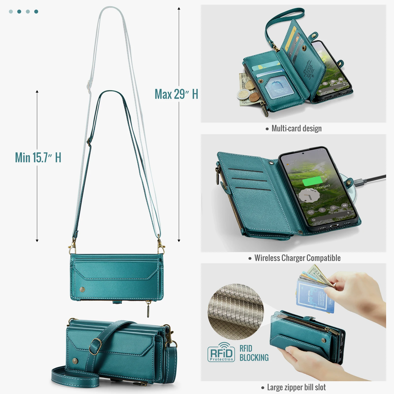 CaseMe-C36 Crossbody Case For Samsung Galaxy S26 Ultra S25 S24 S23 S22 Plus S21 Note20 Flip PU Leather Card Holder Cover w/Strap