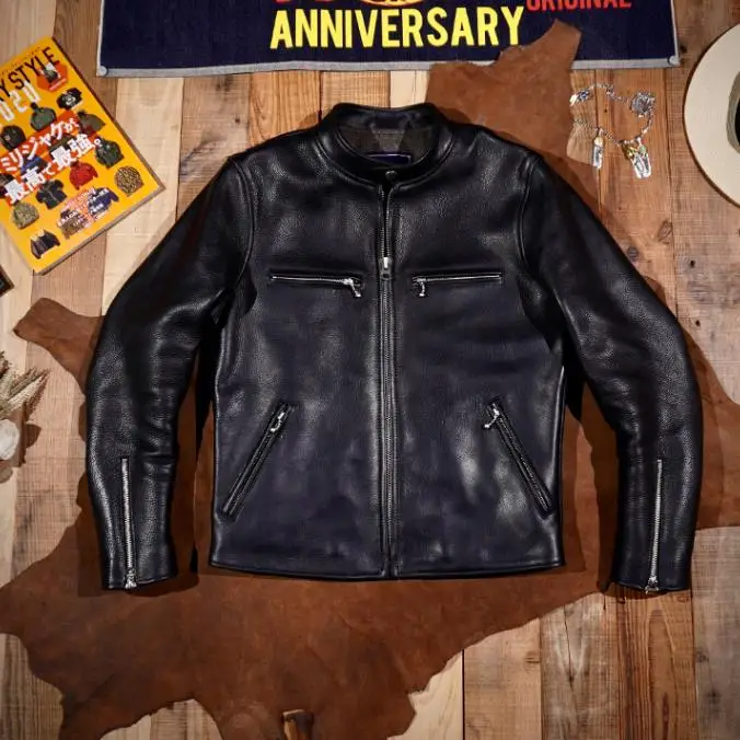 YR!Wholesales.Men 1.4mm thick heavy full grain cowhide jacket.Luxury real leather coat.Classic style Rider leather cloth