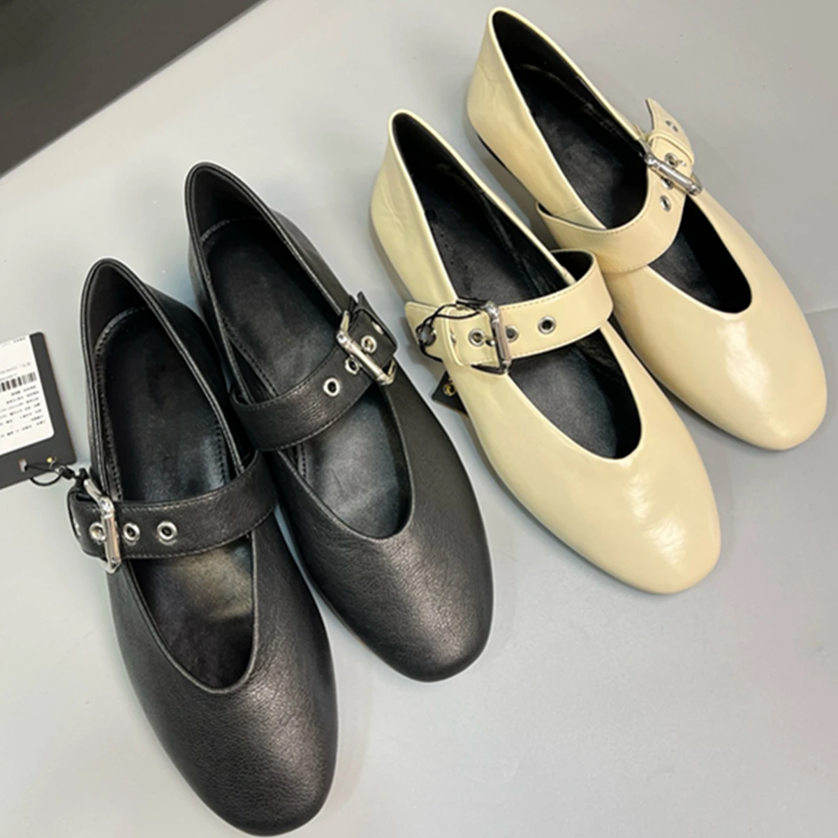 Withered Top Quality French Elegant Mary Jane Shoes Flat Shoes Fashion Ladies Minimalist Genuine Leather Loafers Shoes Women