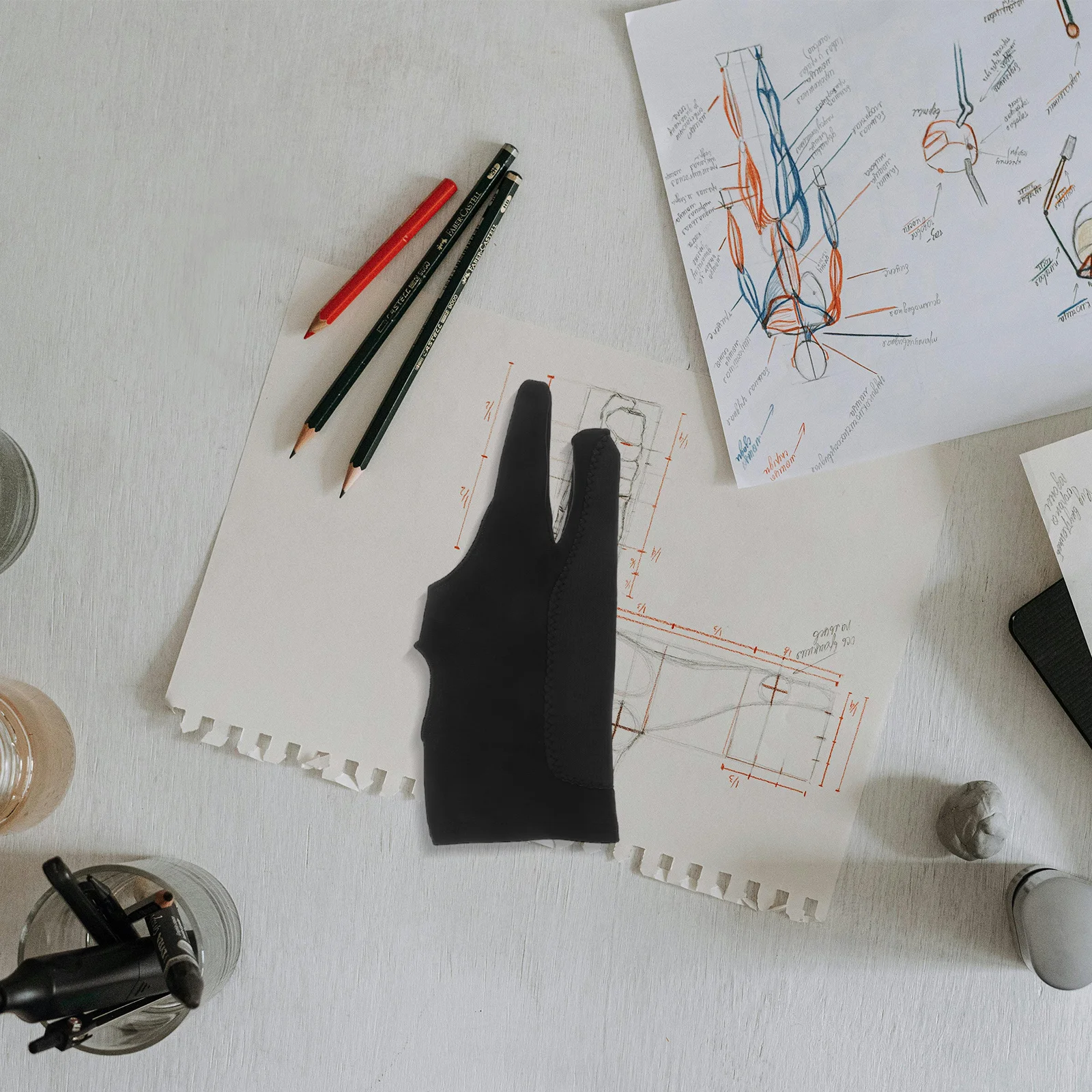 1Pair Drawing Gloves with Two Fingers High-Elastic Ambidextrous Fit for Digital Artists Smooth Stroke Tablet Drawing Tool