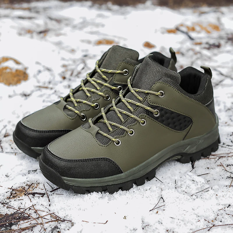 Outdoor Casual Hiking Shoes Men's Leather Sneakers Winter Waterproof Climbing Walking Crush Resistant Footwear Explosive Style