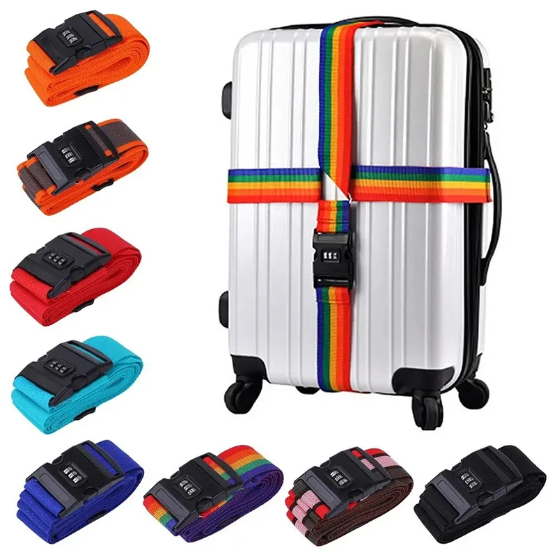 

1PCS 2Meters Rainbow Password Lock Packing Luggage Bag With Luggage Strap 3 Digits Password Lock Buckle Strap Baggage Belts