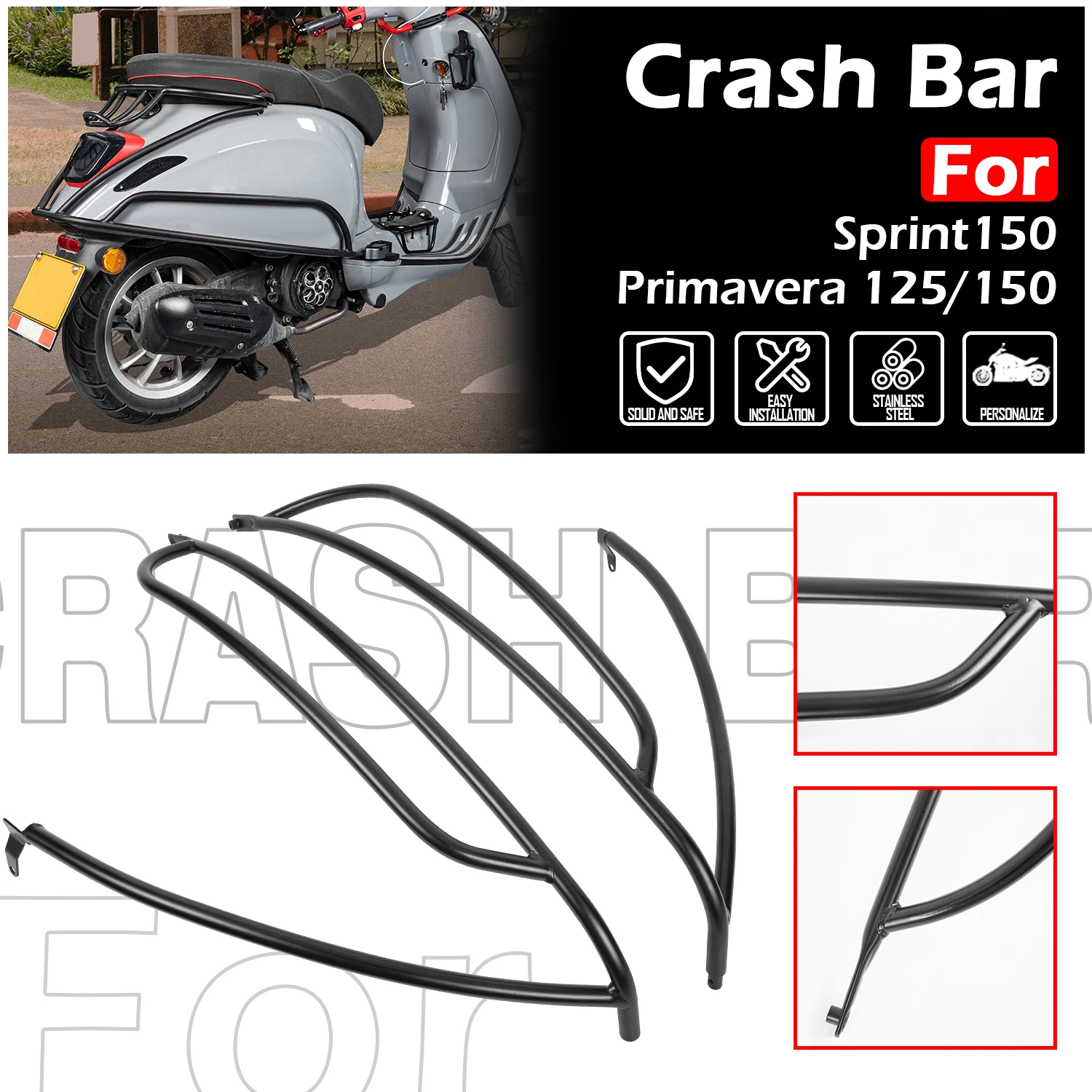 For Vespa Sprint Primavera 50 125 150 Motorcycle Passenger Guard Bumper 2014-2023 Frame Crash Bar Falling Protector Accessories