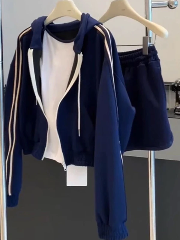 

Комплект из двух предметов: повседневная толстовка-худи и укороченная юбка с высокой талией для полных женщин, осенний корейский стиль, большие размеры (до 300 фунтов)