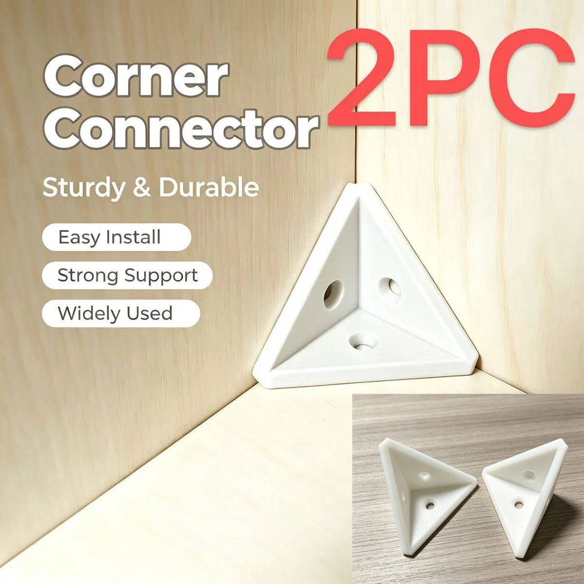White 2-Piece Triangular Three-Sided Angle Bracket 90-Degree Cabinet Interior Corner Reinforcement Bracket Furniture Board Splicing Right-Angle Support Fixed Connector