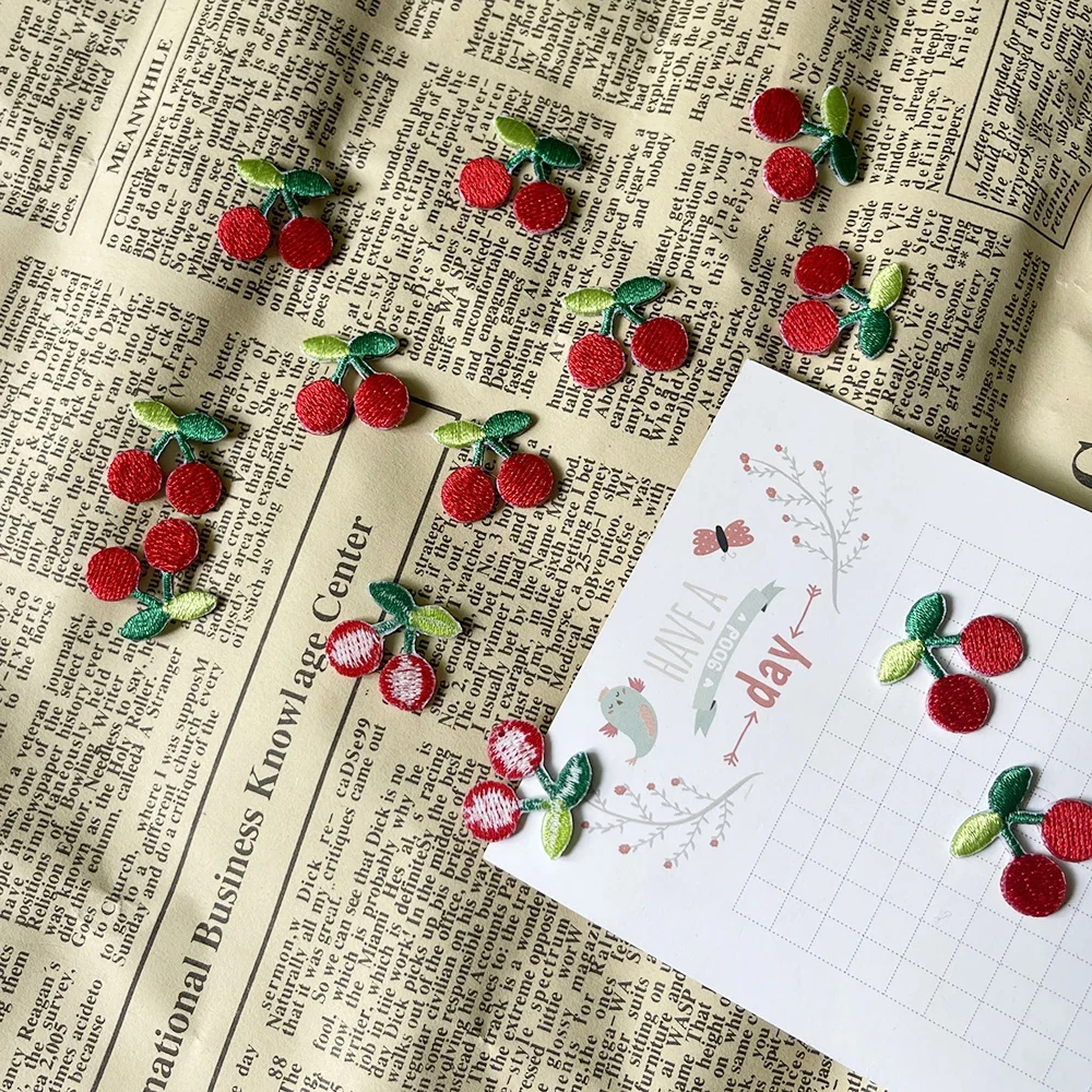 10Pcs Red Mini Cherry Patches Sew Applique DIY Clothing Kids Iron-on Shirt  Repair 1.5*1.9CM