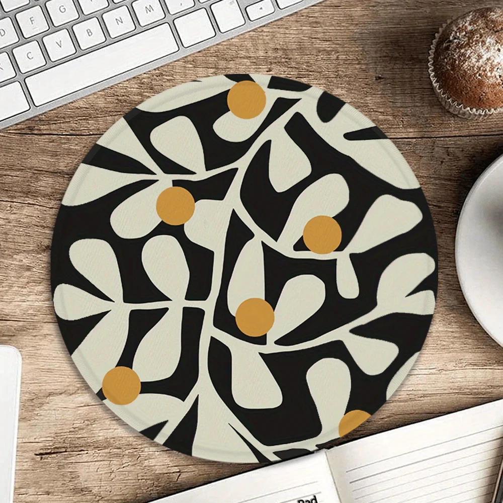 Abstract Matisse Floral Mouse Pad Non-Slip Round Fabric Office Gaming Computers Laptops Modern Minimalist Pc Accessory Mousepad