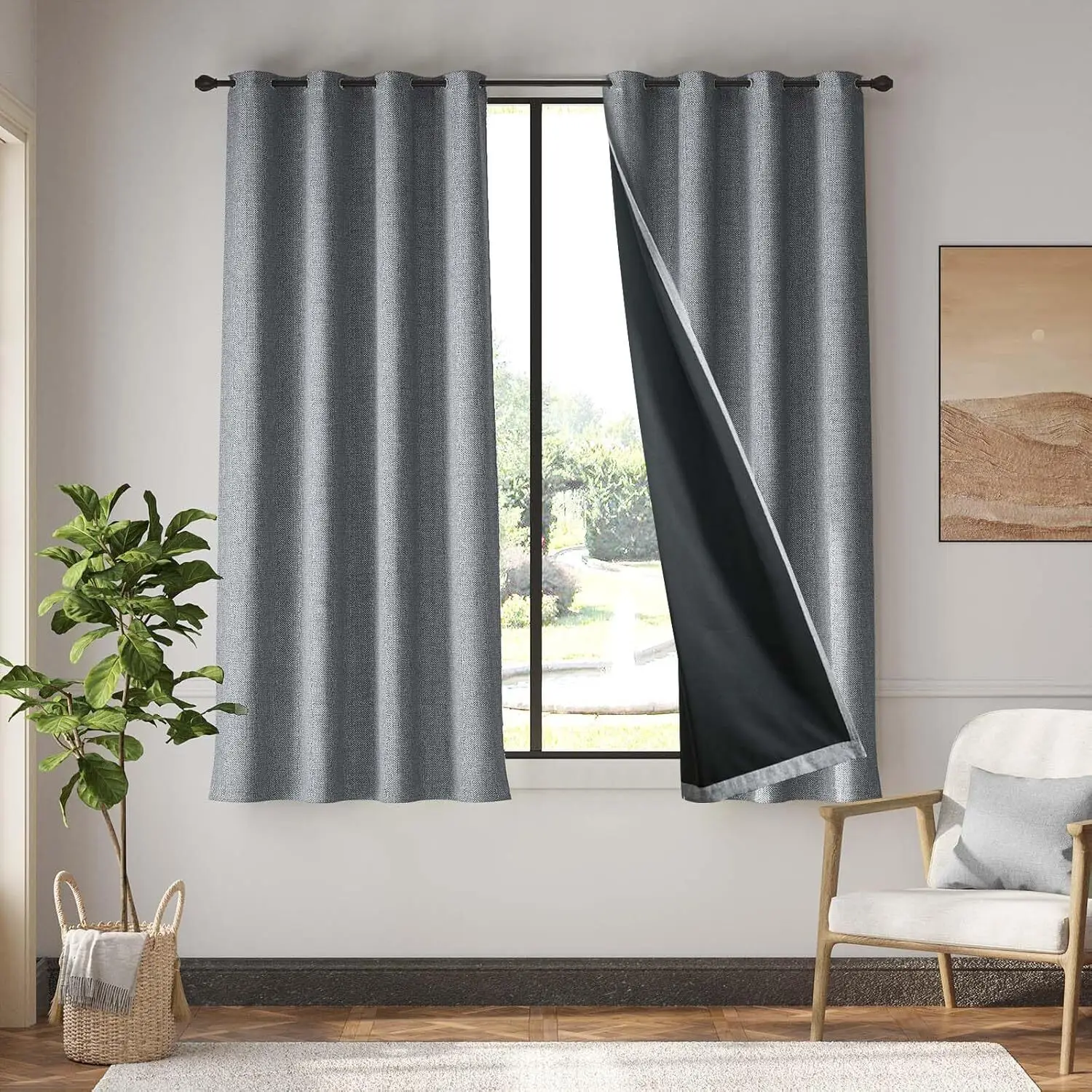 JINCHAN 1 Panels 90% Blackout Curtains Bedroom Living Room Linen Textured Room Darkening Drapes Thermal Insulated Window Curtain