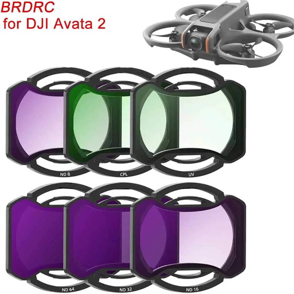 

Набор фильтров BRDRC из 6 штук для DJI Avata 2: УФ, CPL, ND8, ND16, ND32, ND64 — Аксессуары для дрона