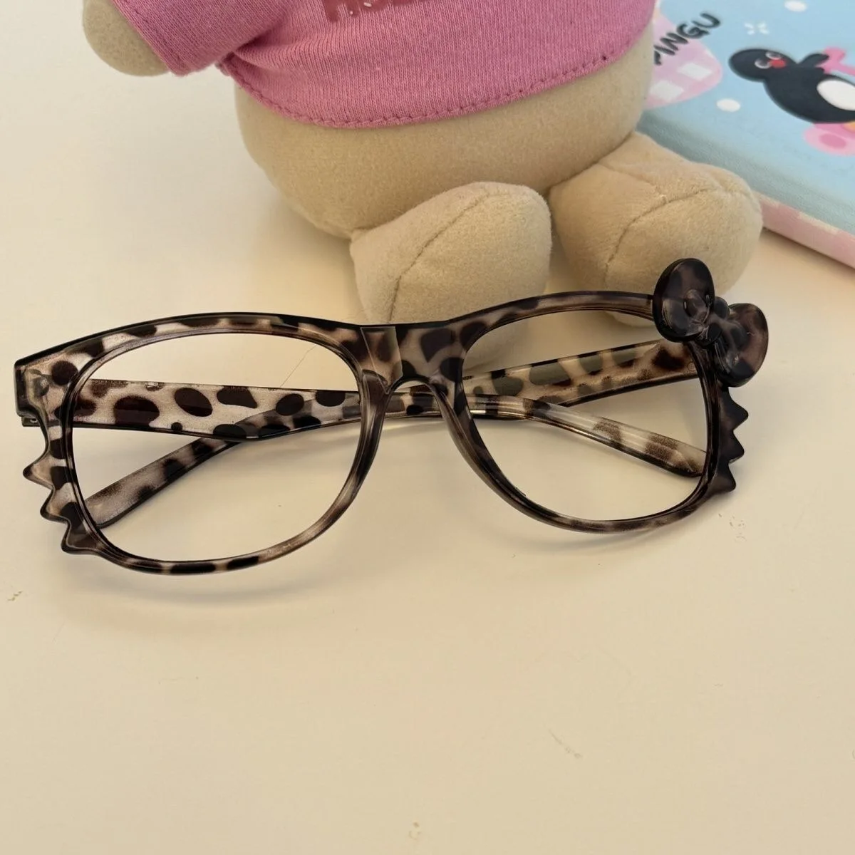 Leopard Print Cat Bow Eyeglasses Frame Y2K Vintage Glasses Accessory Cosplay Kitten Ear Toys Girls Gift Halloween Party Props