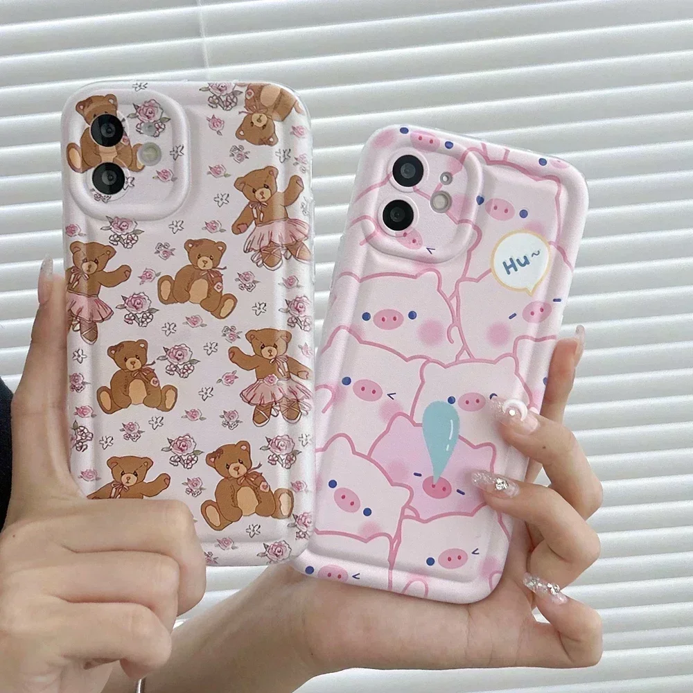 For Motorola Moto G22 G13 G23 G53 G73 G72 G9 Play Pink Bear Pig Cartoon Soft Phone Case