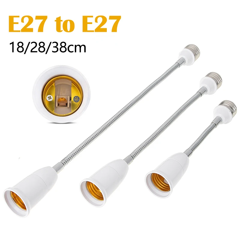 2 Stuks 18/28/38Cm Flexibele E27 Tot E27 Led Lamp Base Lamp Socket Extender Extension Light Houder Converter Verlichtingshouder Extender