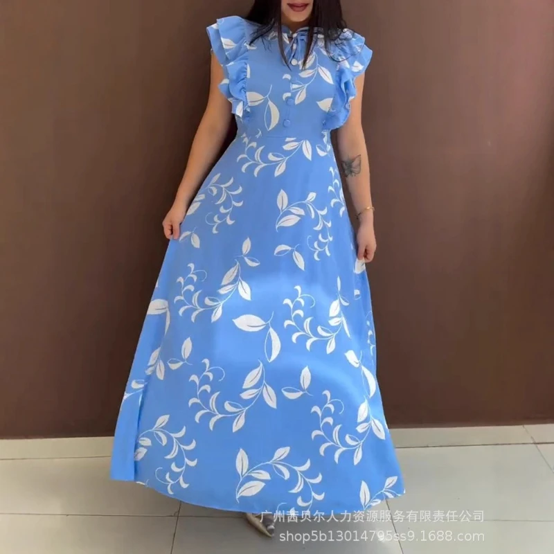 

Dress Women Long Dresses A Line Vestidos Round Neck Sleeveless Elegant Splice Y2k Streetwear Ruffles Print Floral Work 2025