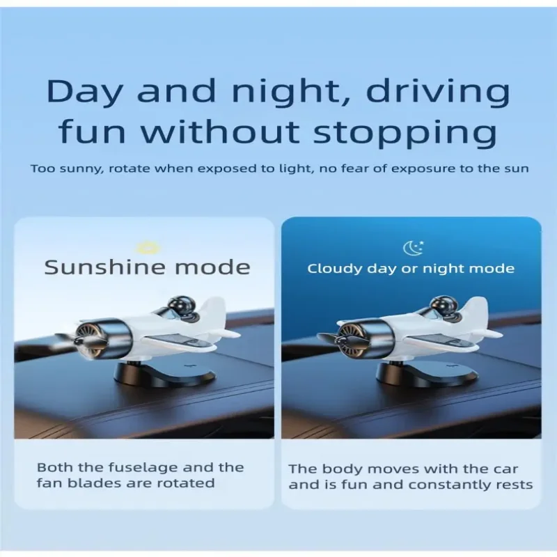 Solar Powered Rotating Airplane Car Dashboard Ornament 360° Auto Spin Decor Airplane Ornaments Car Interior Decoration image 5