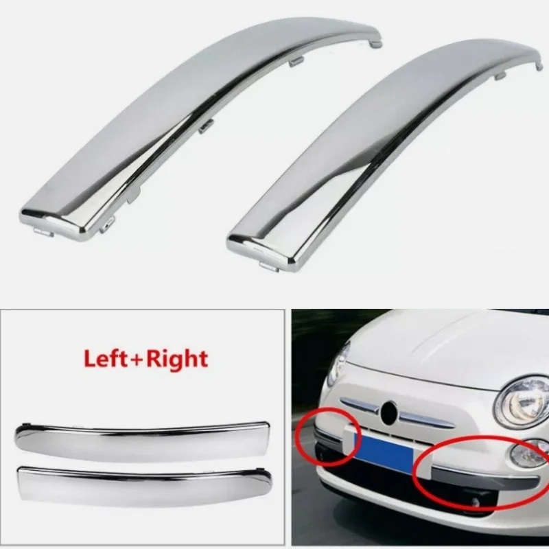 

2pcs For Fiat 500 2007-2015 Lounge Plastic Front Bumper Moulding Lower Chrome Trim Silver Chromium Styling Car Exterior Parts