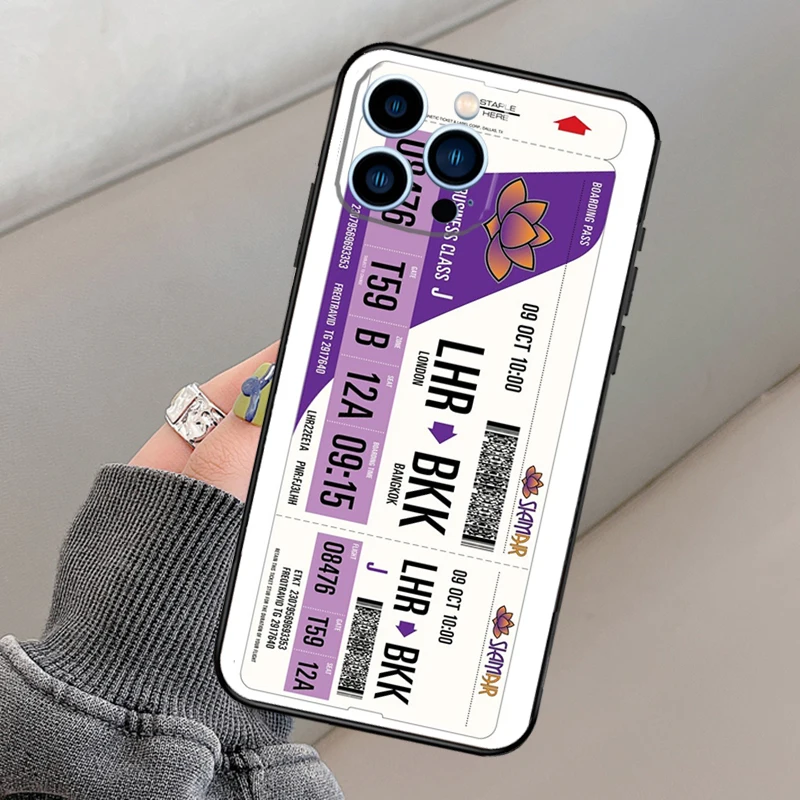 Authentic Airline Boarding Pass Phone Case For iPhone 14 11 12 13 15 16 Pro Max Mini X XR XS MAX Plus Silicone Cover Case