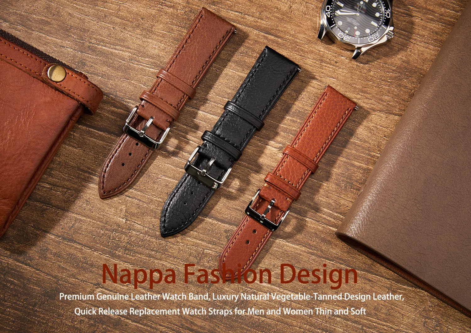 Premium Echtleder-Uhrenarmband Natürlich Pflanzlich Gegerbtes Nappaleder 12/14/16/18/19/20/21/22/24mm Schnellwechsel-Uhrenband – Detail 1