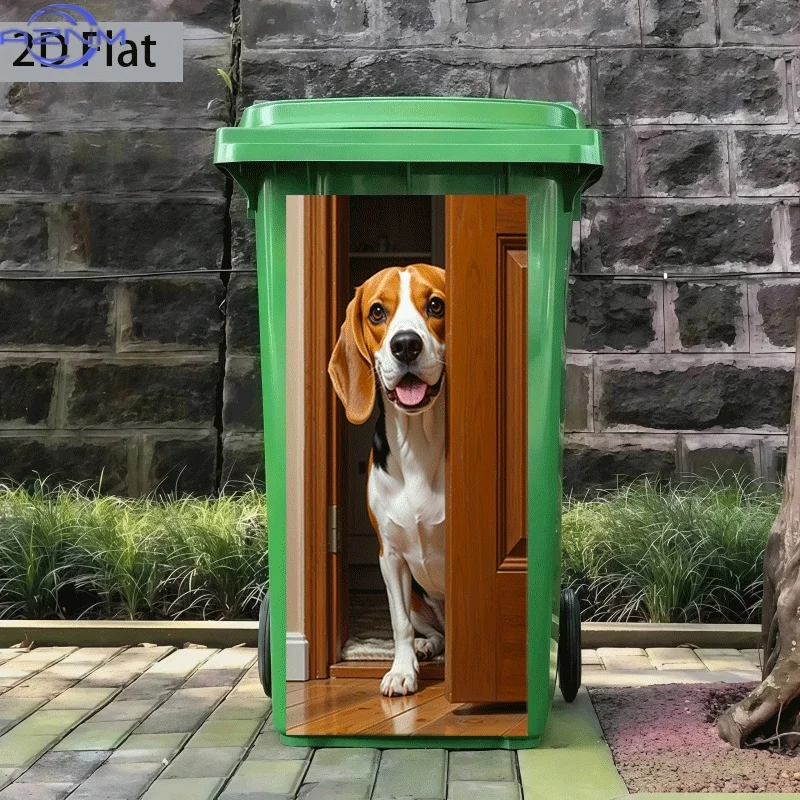 of Trash Can Sticker,  Featuring a Cute Dog Design for The Back of Wooden Doors, Self-Adhesive Wall Decoration for Kitchens An