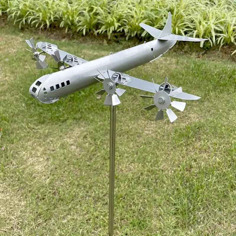 Wind Sculpture Metal Airplane Model 3d Art B-29 Super Fortress Outdoor Decor Wind Spinner Garden Decoration Aircraft Windmill