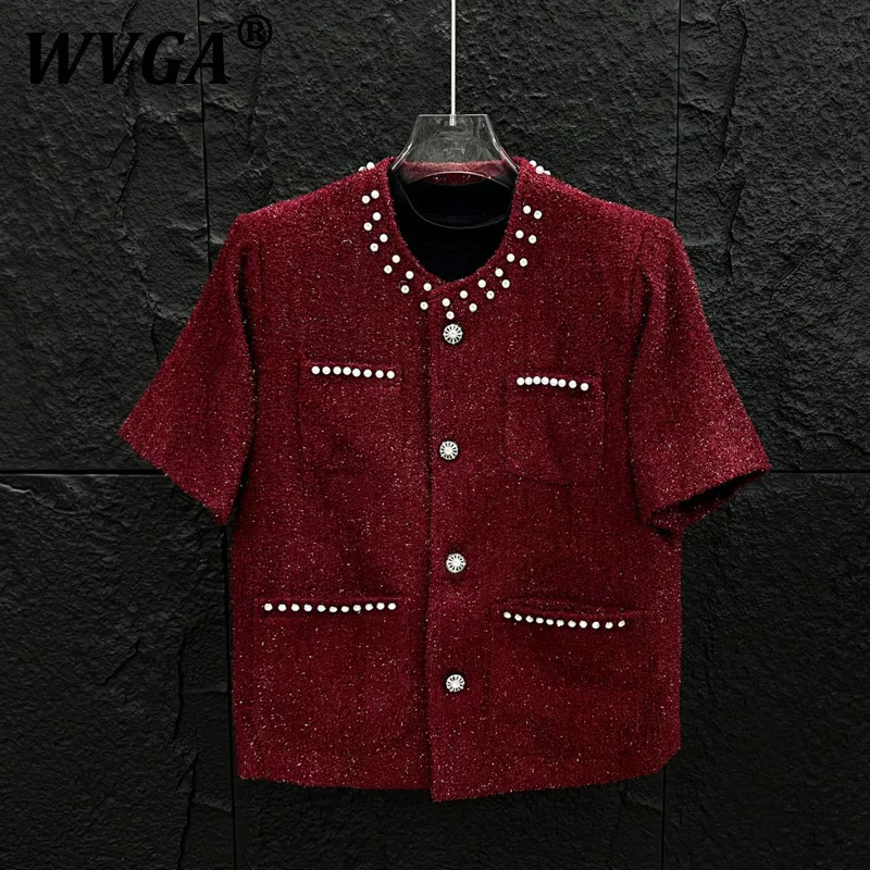 

WVGA Summer Nen Man Tide High-End Diamond Decoration Design Fashion Short Sleeve Jacket Niche Stylish Casual Coats Ins Y2K W9238