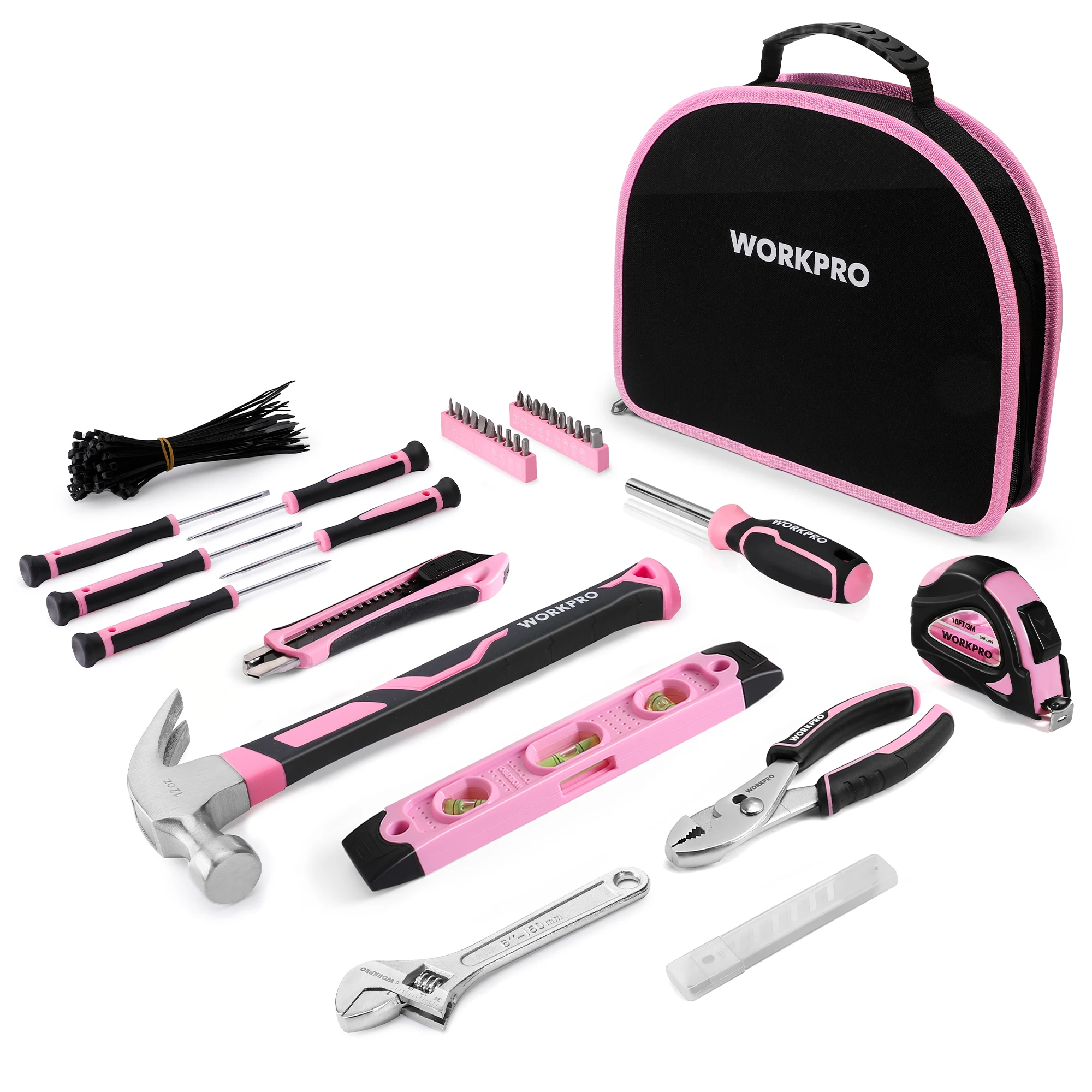 

WORKPRO Pink Tool Kit - 236 Pieces Pink Tool Set with Easy Carrying Round Pouch, Household Tool Kit Perfect for DIY, Home Mainte