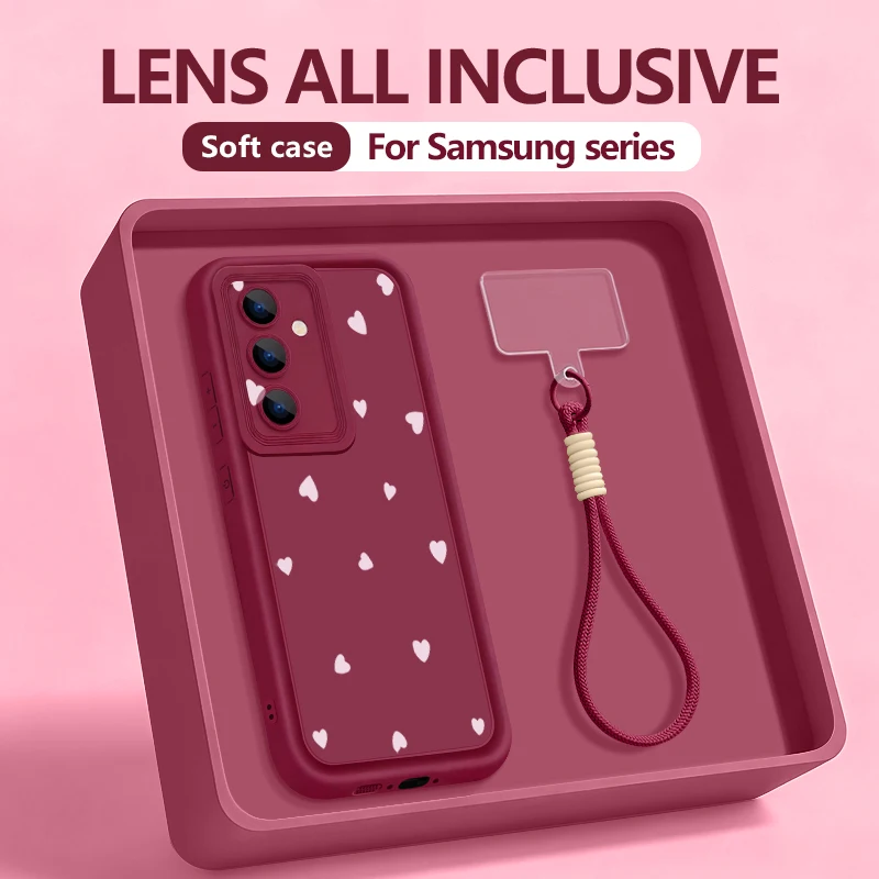 Einfache Liebesmuster-Schutzhülle mit Trageriemen für Samsung Galaxy S25 S24 FE S26 S24 S23 S22 Ultra S23 Plus S25 Edge Weiche Handyhülle mit Band