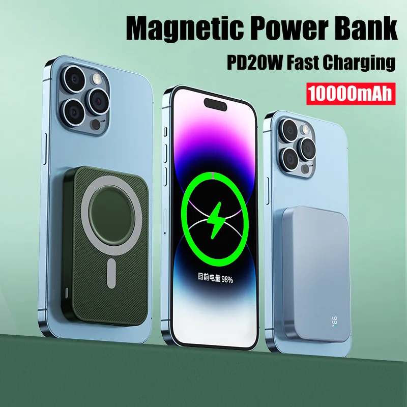 

New 10000mAh Wireless Magnetic Power Bank 20W Fast Charger For iPhone 12 13 14 15 16 Phone External Auxiliary Spare Battery