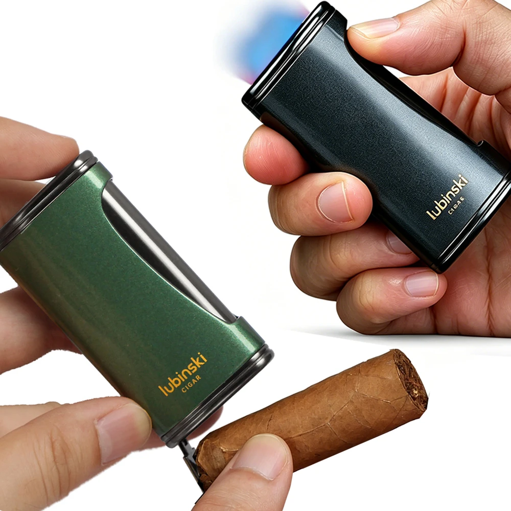 

LUBINSKI Flat Flame Cigar Lighter Luxury Metal Butane Gas Torch Lighter High-end Design Cigar Accessories