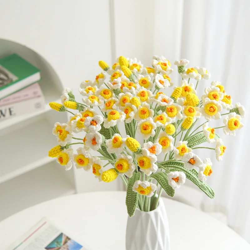 Wool Bouquet Hand-knitted Simulated Narcissus Finished Product Versatile for Home Use  Floral Gift for Friends During Festivals