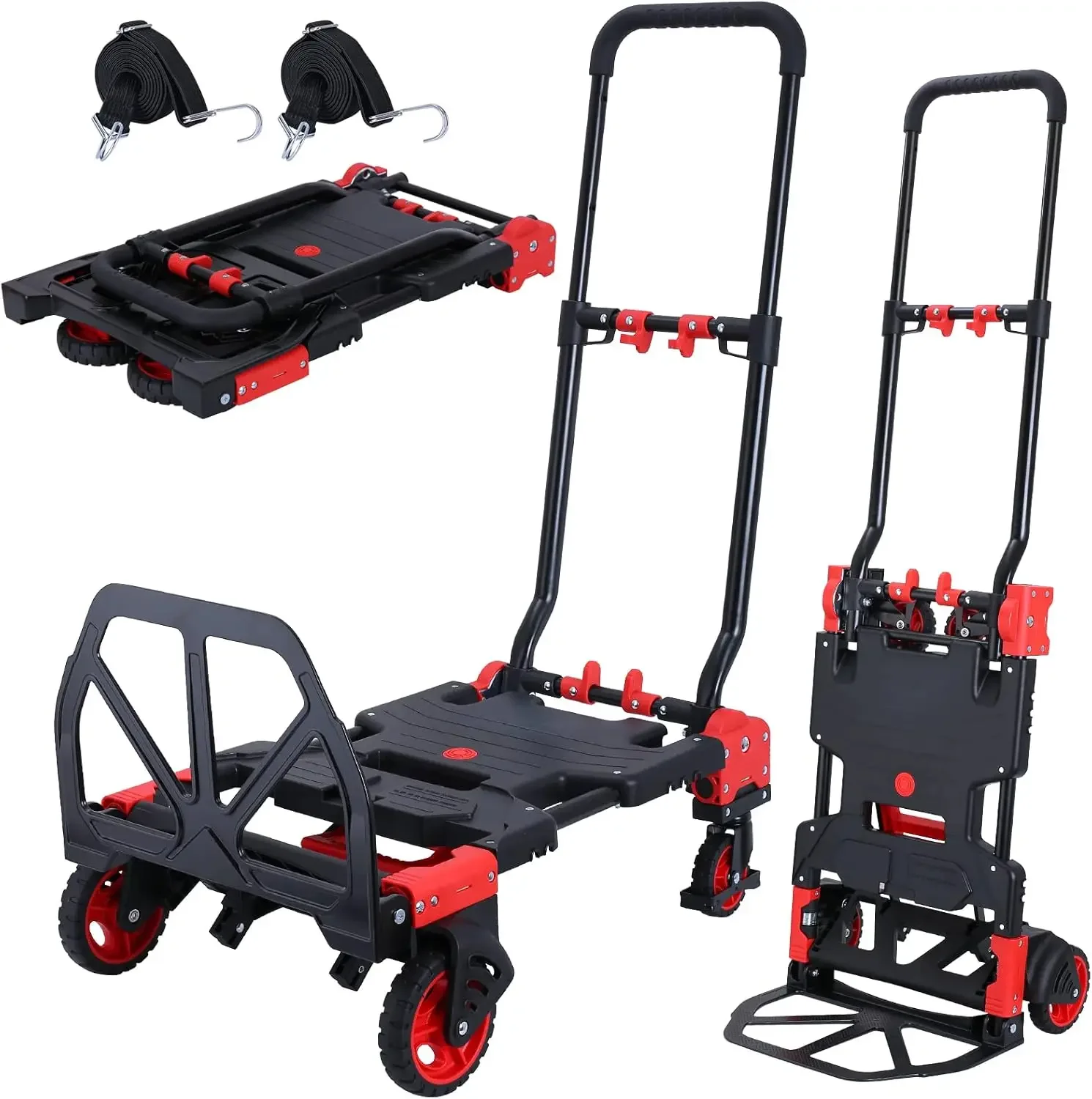 2-in-1 Folding Hand Truck Dolly 330LB Load Carrying,Hand Truck Foldable Dolly with Retractable Handle and 4 Rubber Wheels,Portab