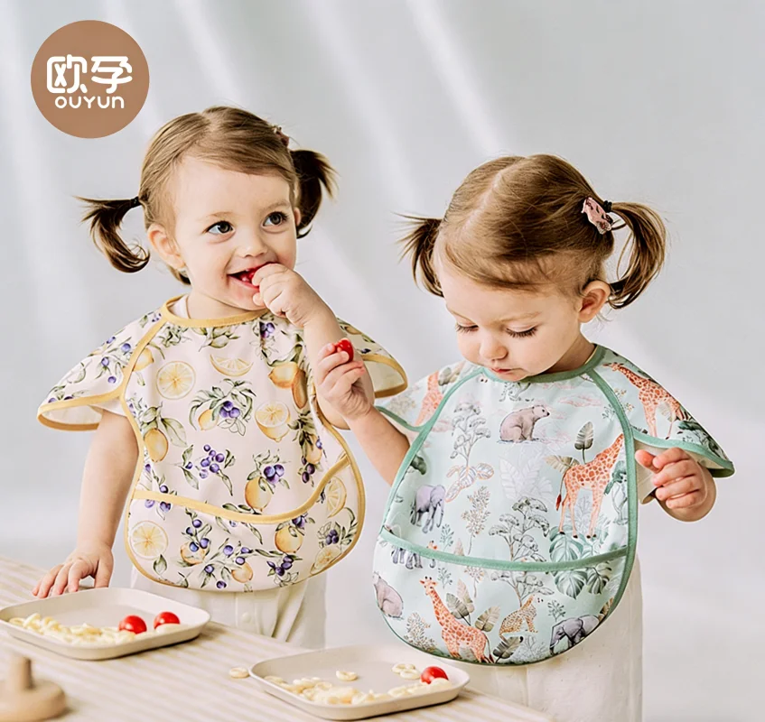 

OUYUN 1 шт. Водонепроницаемый детский нагрудник-фартук с длинными рукавами для кормления и рисования, для самостоятельного приема пищи, для детей 0-3 лет