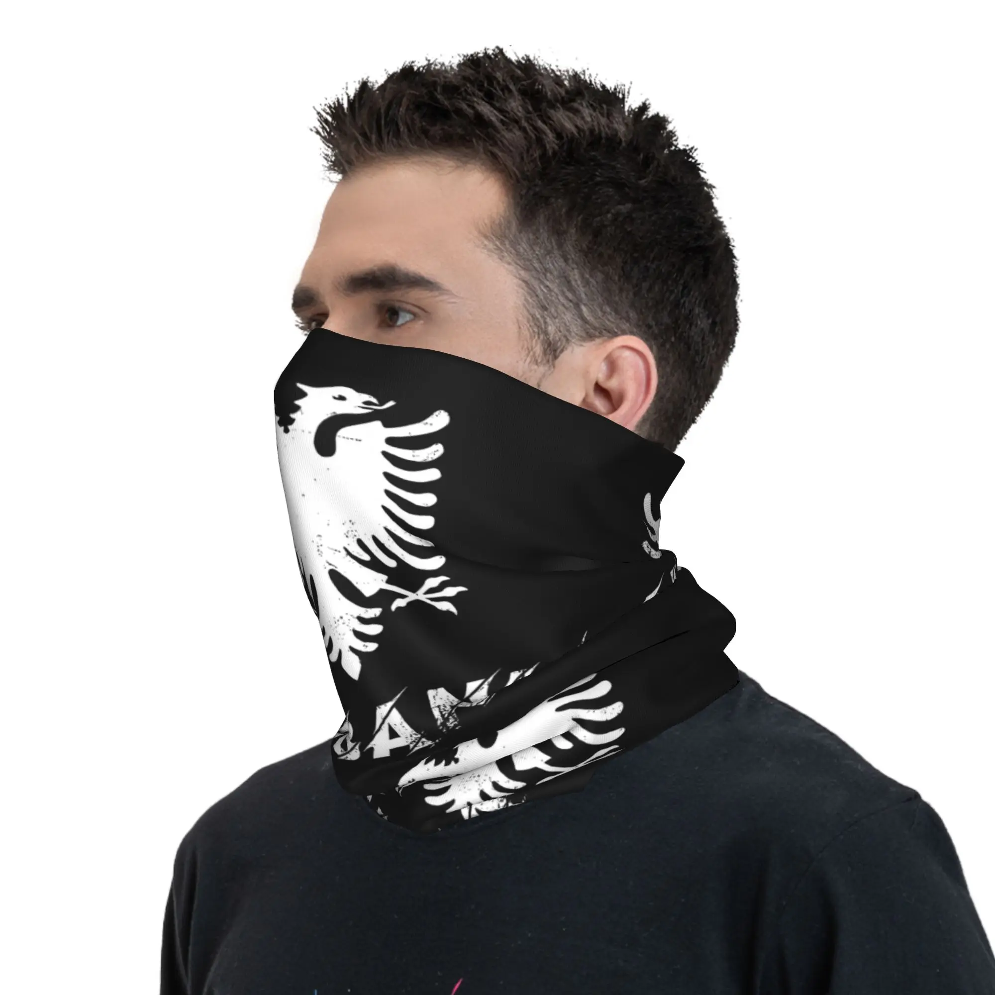 Custom Albania Eagle Flag Neck Gaiter Women Men UV Protection Winter  Bandana Scarf for Ski image 6