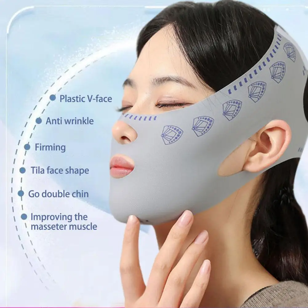 Reutilizável V Face Bandage Shaper para mulheres, emagrecimento facial, cinto de elevação, reduzir o queixo duplo, bandagem fina, ferramenta de cuidado da pele cinza, 1pc