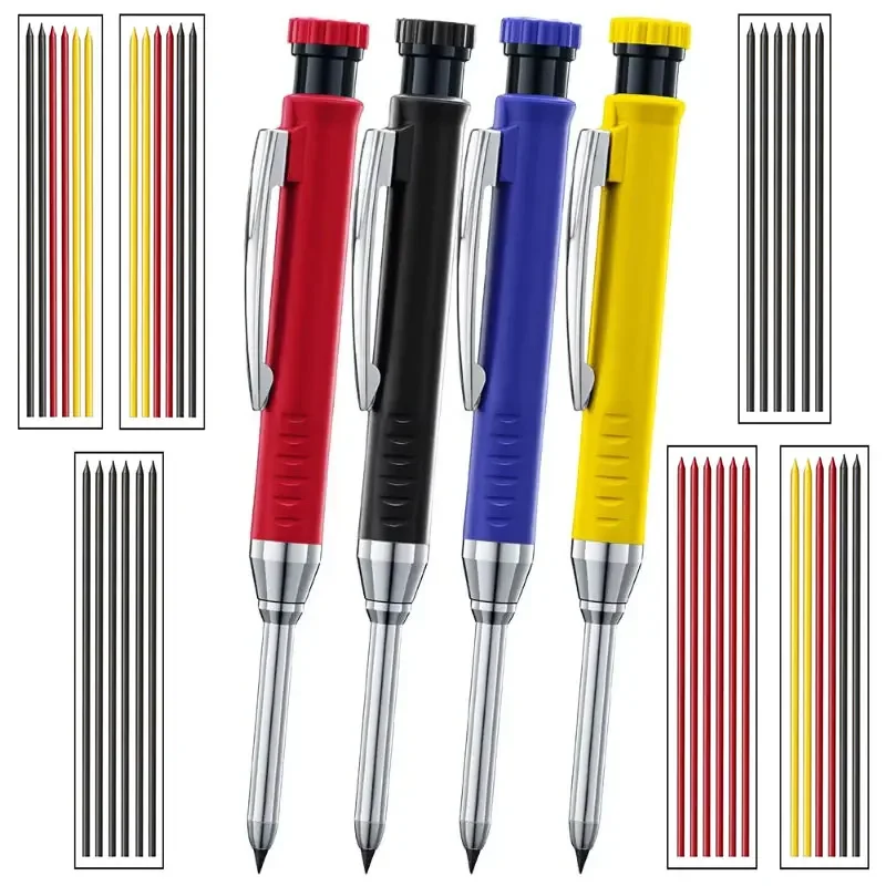 Solid Carpenter Mechanical Pencil with Sharpener Woodworking Tools 2.8mm 3 Colors Refill Construction Tools Stationery Supply