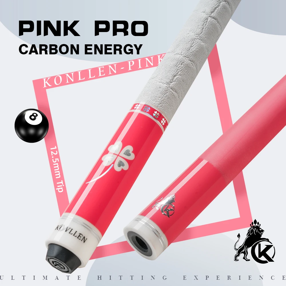 

KONLLEN Pink Carbon Fiber Pool Cue Stick for Women 58" KL-Pink-Pro Girlish Lucky Low Deflection Pool Sticks with 12.5mm Tip