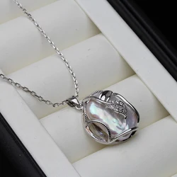 Wedding Real Original Baroque Natural Freshwater Pearl Necklace For Women,Large Sterling Silver Pendant Wife Mother Gift
