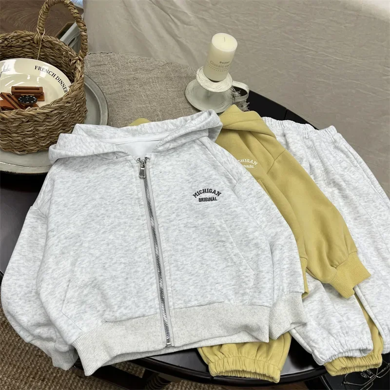 Childrens Set Spring and Autumn Sports Hoodie 2024 Autumn New Collection Boy Hoodie Baby Boy Zipper Cardigan Kids Sets