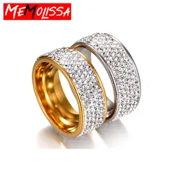 5 Row Lines Clear Crystal Wedding Rings For Women Fashion Rhinestone Stainless Steel Female Teen Engagement Finger Jewelry