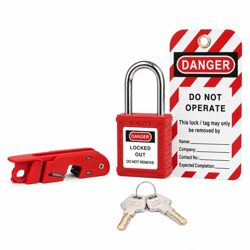 BOZZYS Breaker Lockout Device with Safety Padlock and 2 Keys, Red Electrical Lockout Tagout Kit with Warning Tag